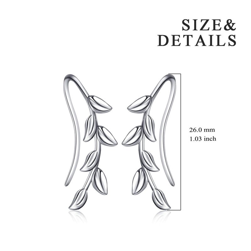 POPLYKE Ear Climber Crawler Cuff Sterling Silver Leaf Earrings for Women,Wrap Earrings Hypoallergenic (leaf earrings) - Image 3